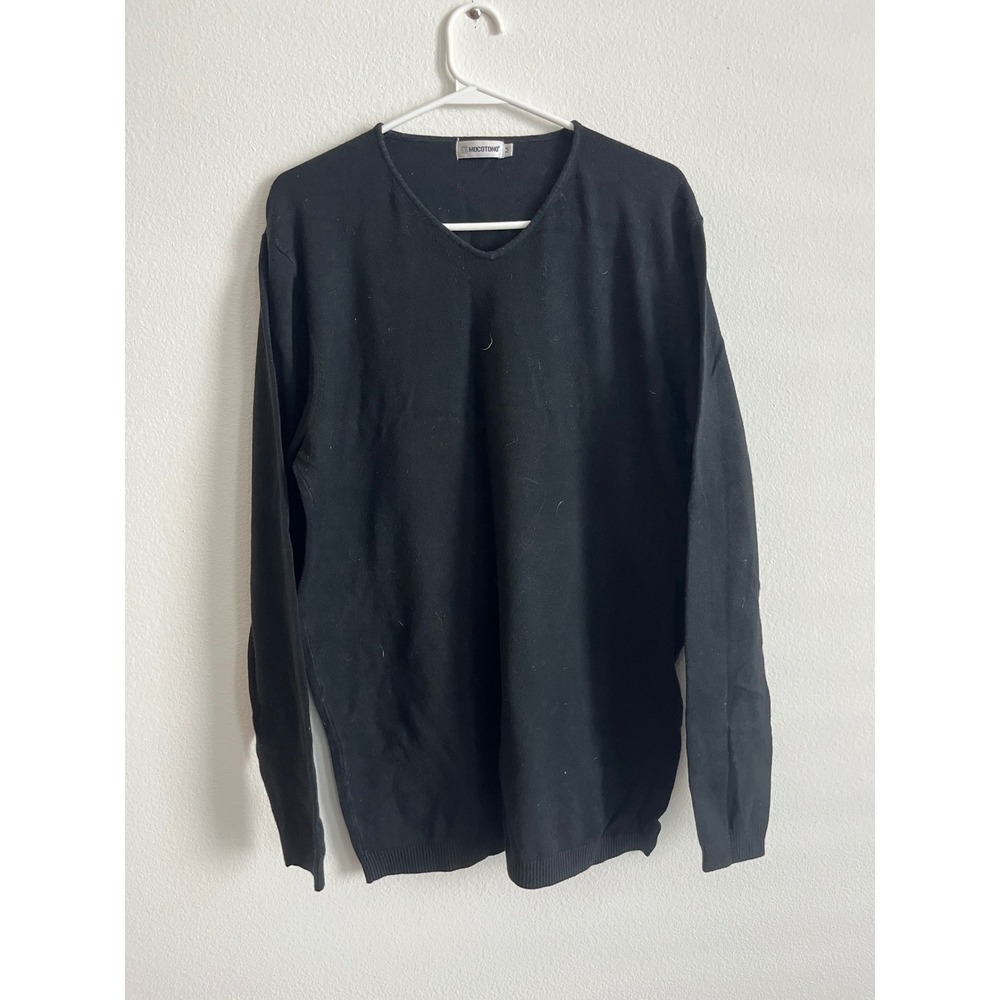 Mocotono Mens V-Neck Sweater Black Long Sleeve Knit Pullover Size M